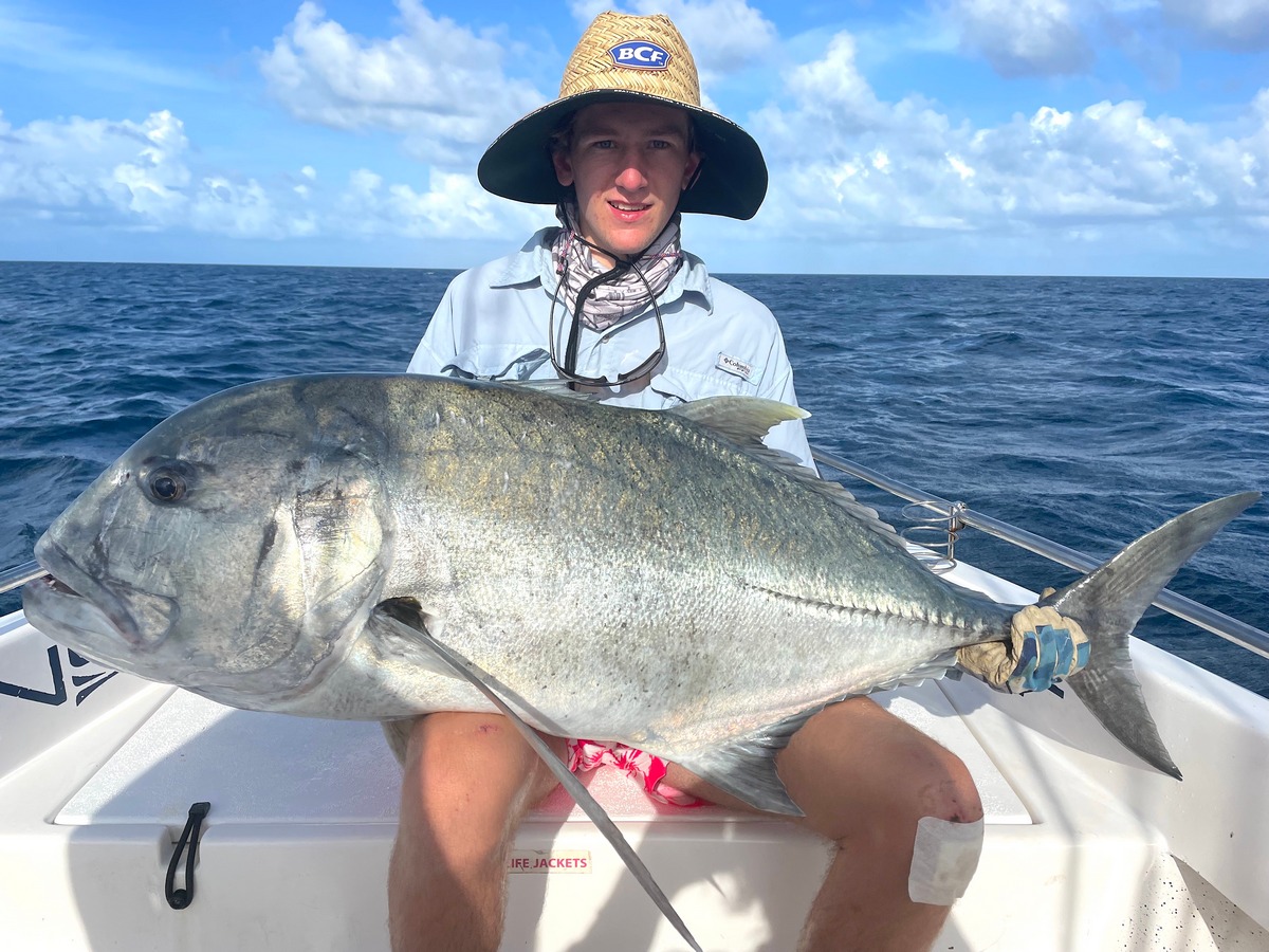 Giant Trevally Caught During Great Barrier Reef Fly fishing and Sportfishing